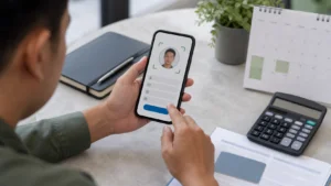 Persona completando la validación de identidad de una solicitud de crédito