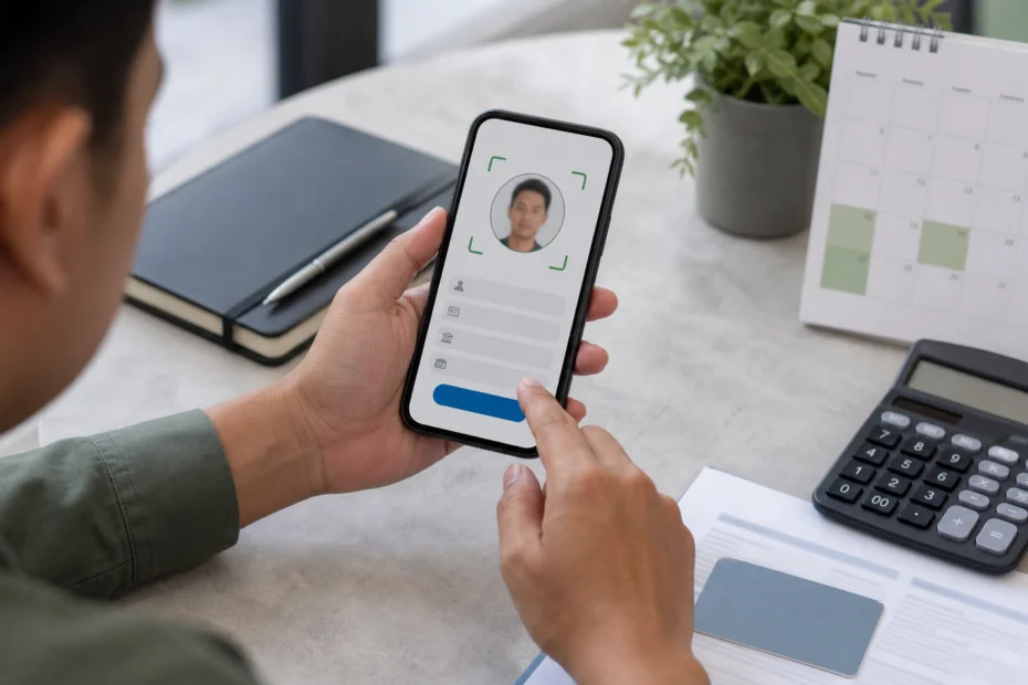 Persona completando la validación de identidad de una solicitud de crédito