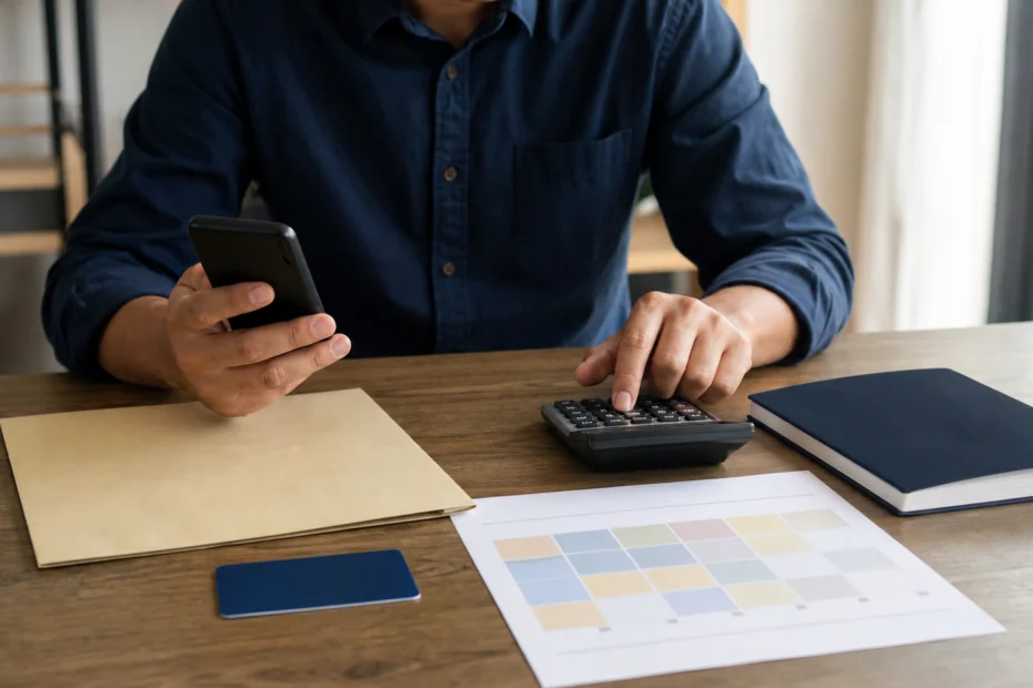 Persona preparando documentos y calendario para una evaluación de préstamo