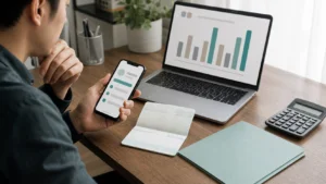 Persona revisando una solicitud de préstamo y su historial crediticio