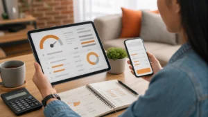 Persona comparando un perfil crediticio con una oferta de préstamo digital