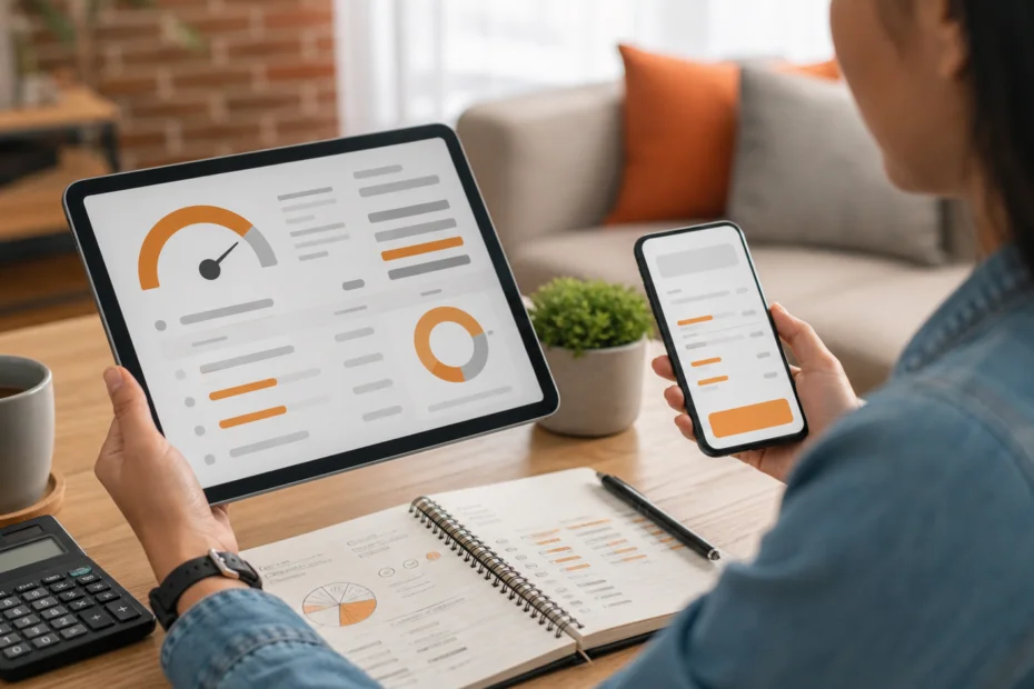 Persona comparando un perfil crediticio con una oferta de préstamo digital