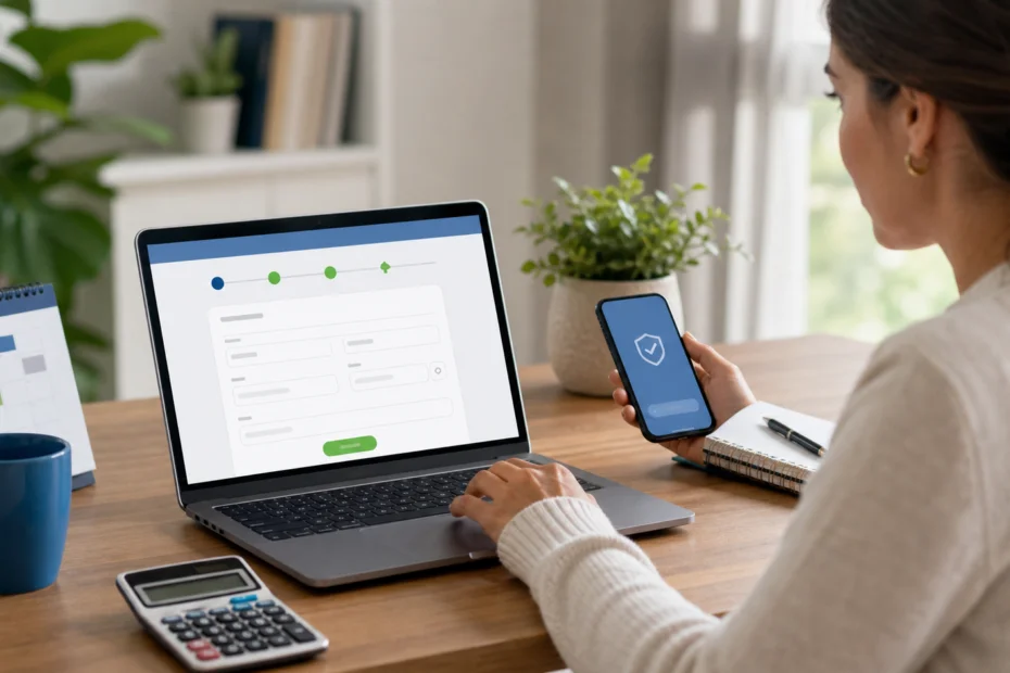 Persona completando una solicitud de préstamo mediante banca digital