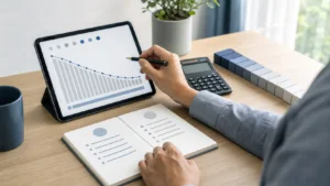 Persona comparando cuotas y cancelación anticipada de un préstamo