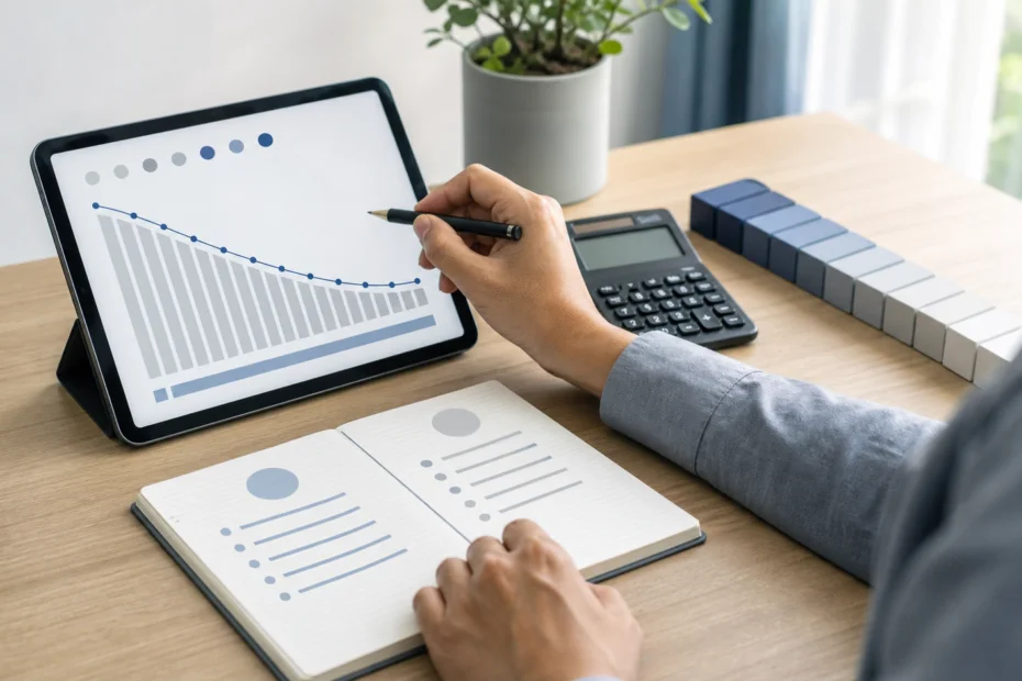 Persona comparando cuotas y cancelación anticipada de un préstamo