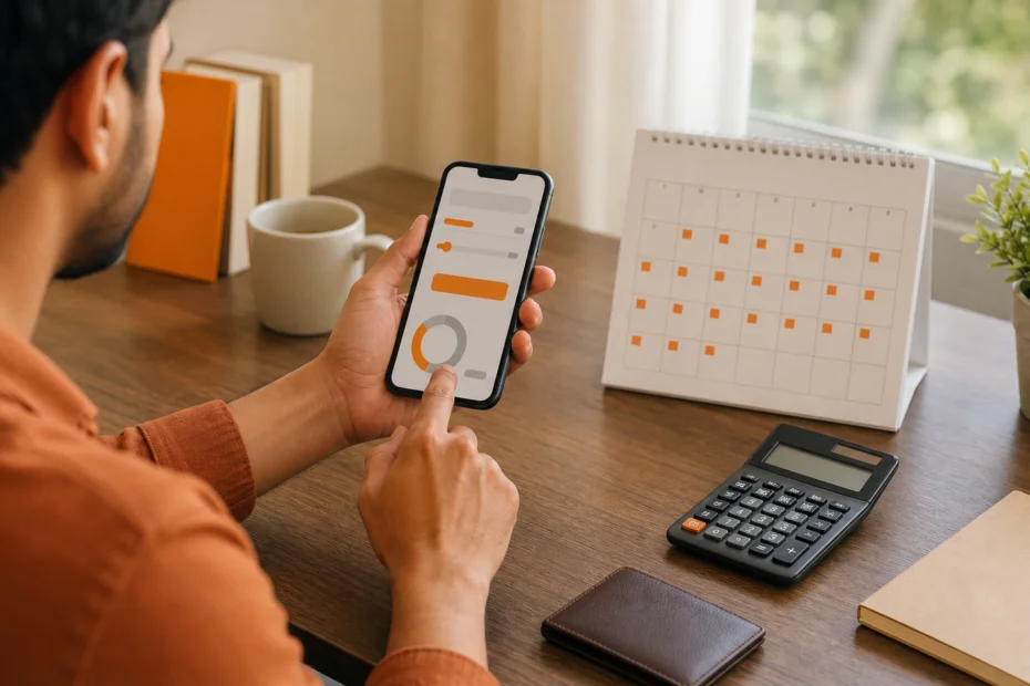 Persona comparando un préstamo digital con un calendario de cuotas