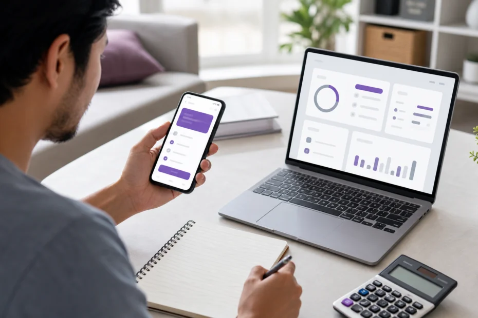 Persona revisando una oferta de préstamo en un banco digital