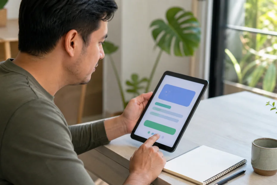 Persona revisando una solicitud digital paso a paso